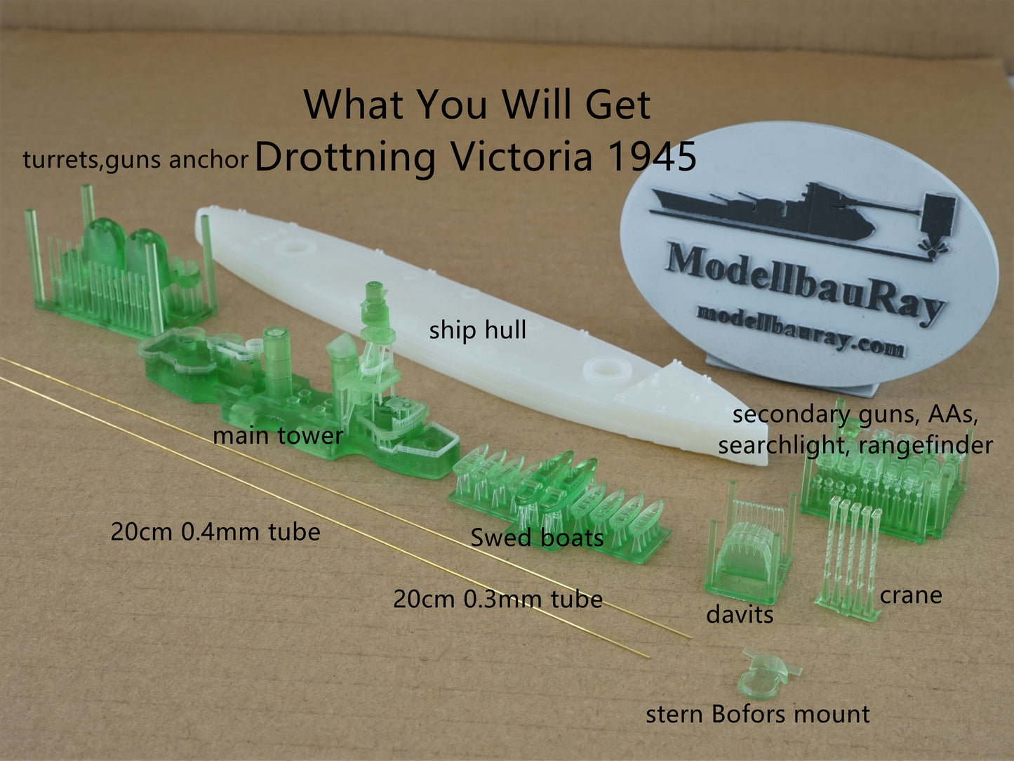 1:700 Drottning Victoria model 1921/1945, Sverige-class coastal battleship, Swedish Navy, 3D printed kit, Waterline
