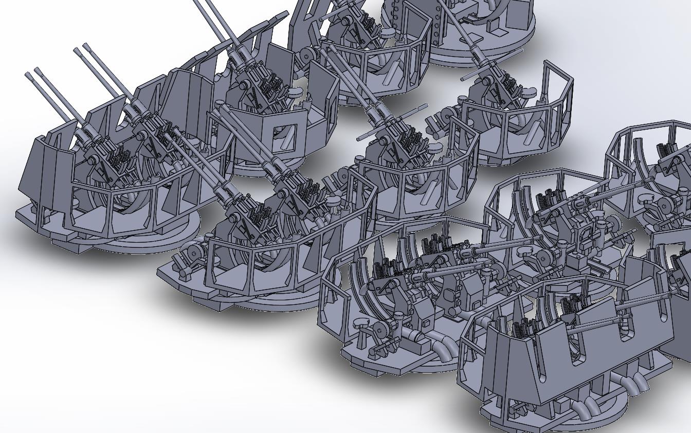 1:700 16×Bofors gun, Bofors quad mount, Bofors twin mount, singel mount, UK MK V, 70-K