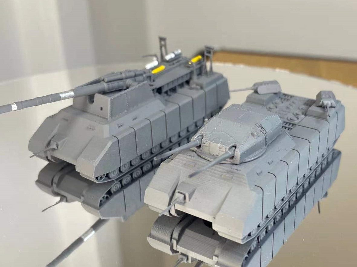 1:700, 1:350 German super heavy tanks set, P1000 Ratte und P1500 landkreuzer, E100, Maus, Karl Gerät, Krupp Räumer S, V2