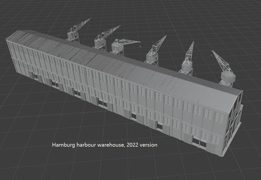 1:700 Hamburg Port and Shipyard, Hamburger Hafen und Werft. BV 250 t crane, warehouse, Blohm Voss