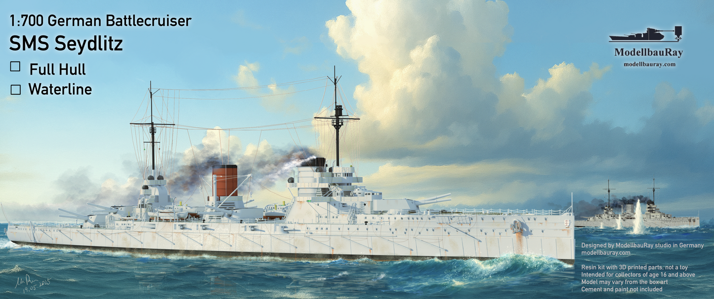 1:700 German Battlecruiser SMS Seydlitz, Full Hull, WaterLine, 3d printed, resin model, SMS Seydlitz model