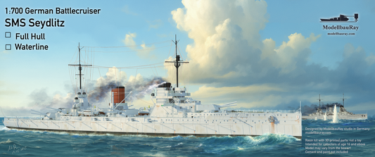 1:700 German Battlecruiser SMS Seydlitz, Full Hull, WaterLine, 3d printed, resin model, SMS Seydlitz model