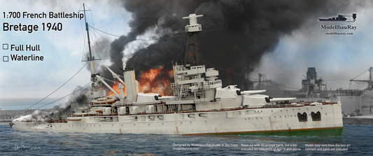 1:700 French Battleship Bretagne, Full Hull, WaterLine, Bretagne class battleship, French Battleship, 3d printed, resin model