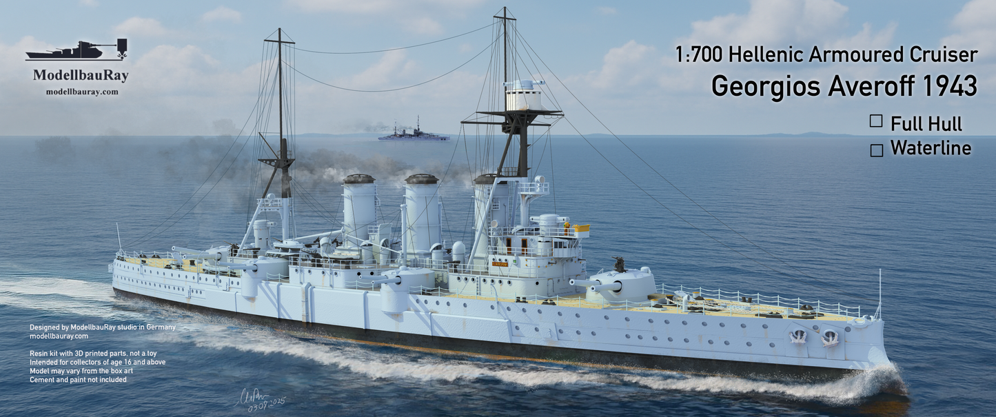 1:700 Greek cruiser Georgios Averoff, 1914, 1943, RHN Georgios Averof, Hellenic Navy, Γεώργιος Αβέρωφ θωρακισμένο καταδρομικό, Georgios Averoff