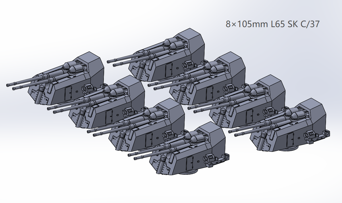 Kriegsmarine heavy AA guns, 105mm AA guns, 127mm, 128mm AA guns, 105mm L65 SK C38, 127mm L55 Flak, 3D printed kits