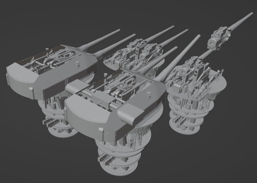 1:700, 1:350, 1:200 German Navy full interior turrets, 2 turrets per kit, 3d printed kit, Bismarck turrets, very detailed