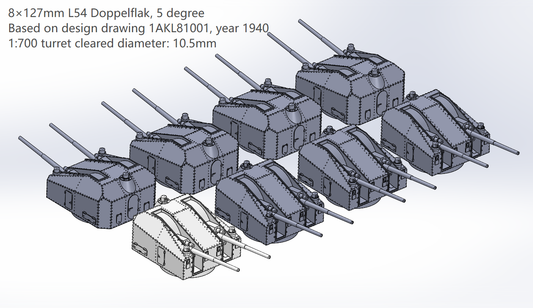 German Navy heavy AA guns, 105mm AA guns, 127mm, 128mm AA guns, 105mm L65 SK C38, 127mm L55 Flak, 3D printed kits