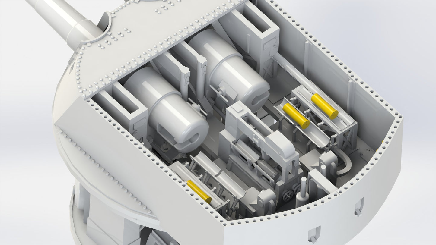 1:700, 1:350, 1:200 German Navy full interior turrets, 2 turrets per kit, 3d printed kit, Bismarck turrets, very detailed