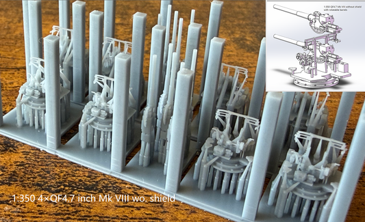 1:700 1:350 Royal navy secondary guns, 3 inch gun, 4 inch /45 Mark XVI, 4.5 inch, 5 inch gun, 8 inch gun, 9.2 inch gun, 76mm gun, 114mm gun, 120mm gun, 152mm gun, .50 Vickers machine gun, machine gun, AA guns