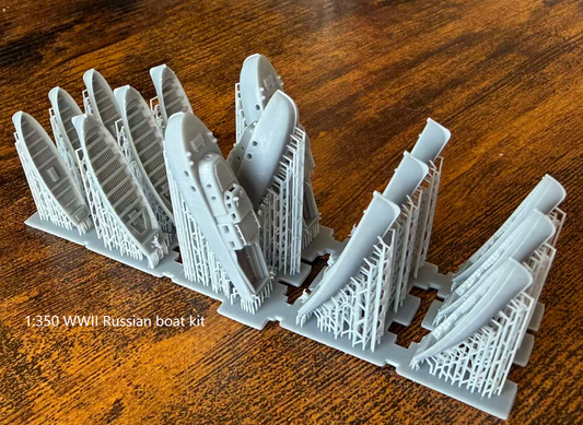 1:350 Swedish Russian Navy Boat and Motor boat kit, highly detailed 3D printed kit, 1:350 steamer, life boat
