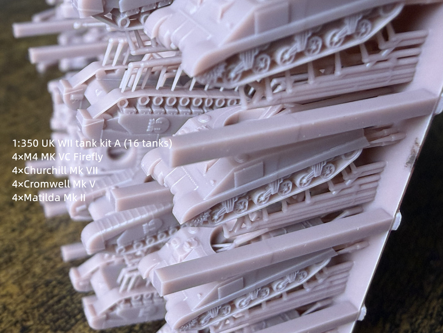 1:700, 1:350 allied vehicles, US tanks, UK tanks, US trucks, M4, sherman tank, Comet tank, Matilda tank, Crusader tank, Valentine tank, CCKW 353 truck, M10, M7, M36, M3, firefly tank, Cromwell, Churchill, 3D printed kit