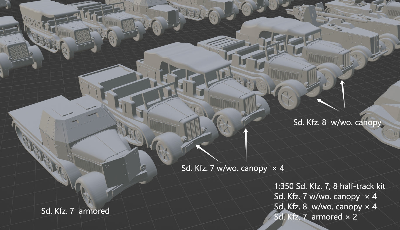 1:700, 1:350 German half track truck kit, Sdkfz 9, FAMO, Sdkfz 10, Sdkfz 7, Sdkfz 8, 3d printed parts, diorama, wwii german