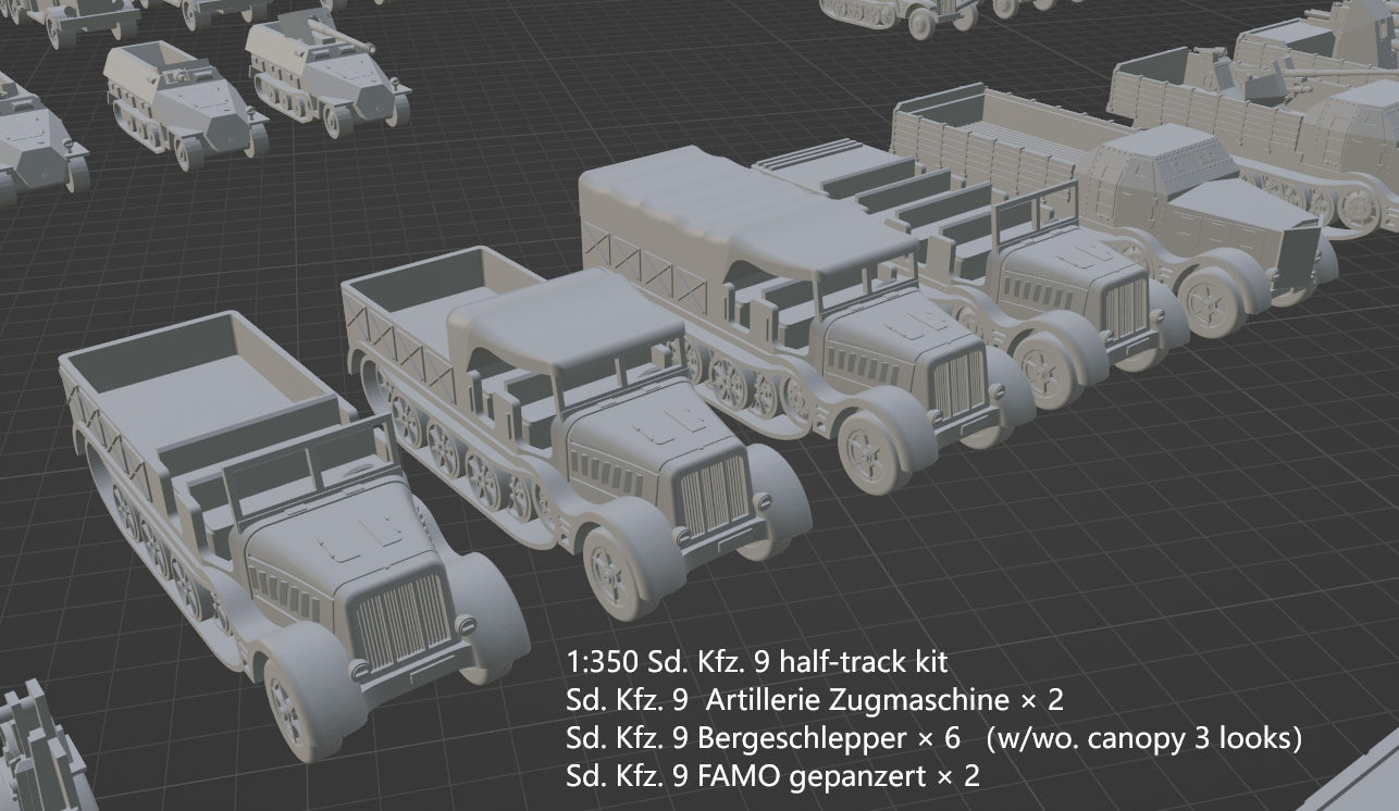 1:700, 1:350 German half track truck kit, Sdkfz 9, FAMO, Sdkfz 10, Sdkfz 7, Sdkfz 8, 3d printed parts, diorama, wwii german