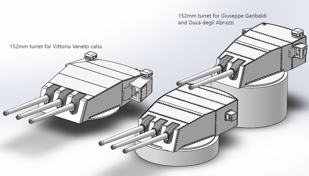 Italian navy main gun turrets, 305mm, 380mm, 320mm, 152mm, Littorio, Roma, Conte di Cavour, Dante Alighieri 3D printed kits