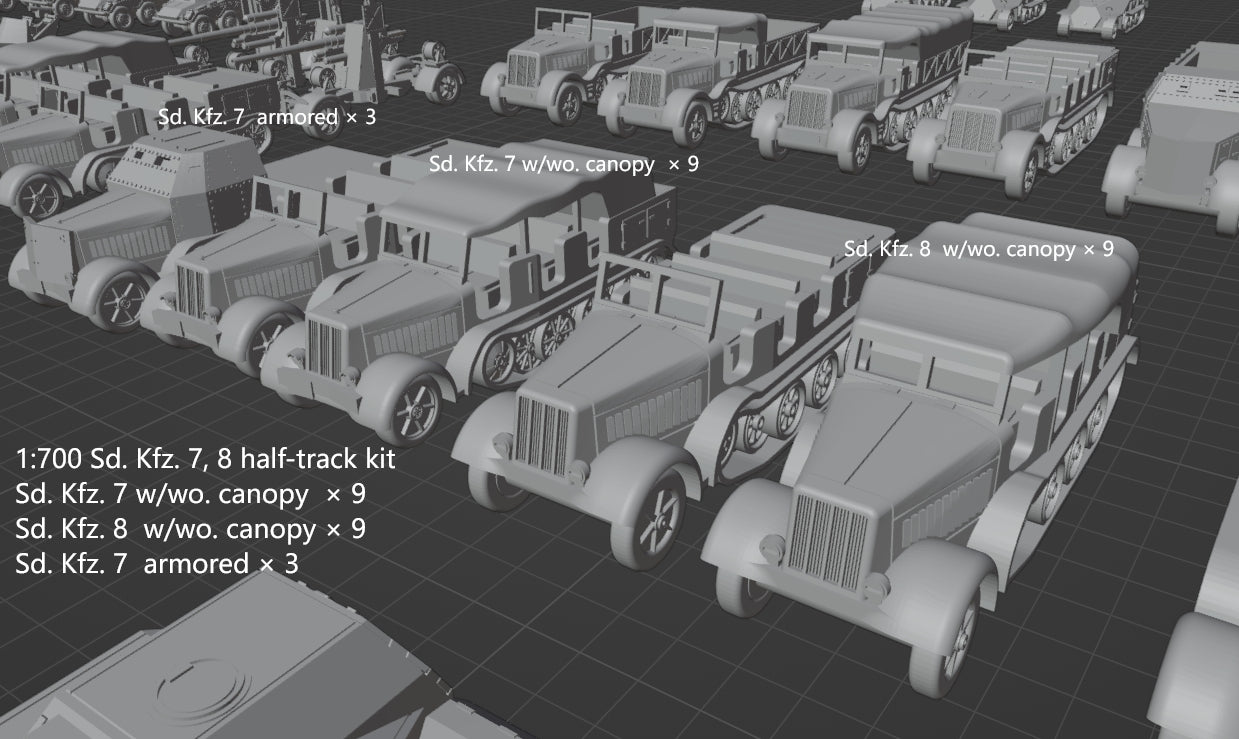 1:700, 1:350 German half track truck kit, Sdkfz 9, FAMO, Sdkfz 10, Sdkfz 7, Sdkfz 8, 3d printed parts, diorama, wwii german