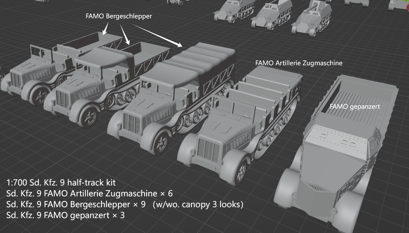 1:700, 1:350 German half track truck kit, Sdkfz 9, FAMO, Sdkfz 10, Sdkfz 7, Sdkfz 8, 3d printed parts, diorama, wwii german