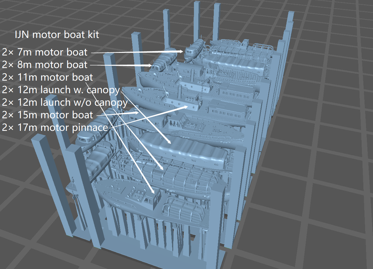 1:700 IJN Boat and Motor boat kit, 3d printed accessory, highly detailed, 12m launch, 15m motor boat, 17m motor pinnace, 12m launch