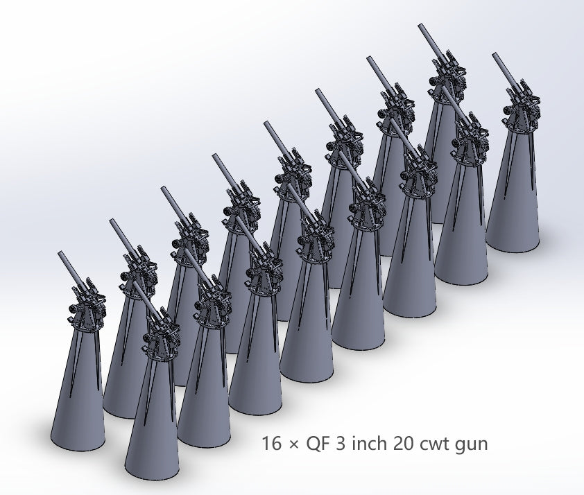 Royal navy secondary guns, 3 inch gun, 4.5 inch, 5 inch gun, 8 inch gun, 9.2 inch gun, 76mm gun, 114mm gun, 120mm gun, 152mm gun, .50 Vickers machine gun, machine gun, AA guns