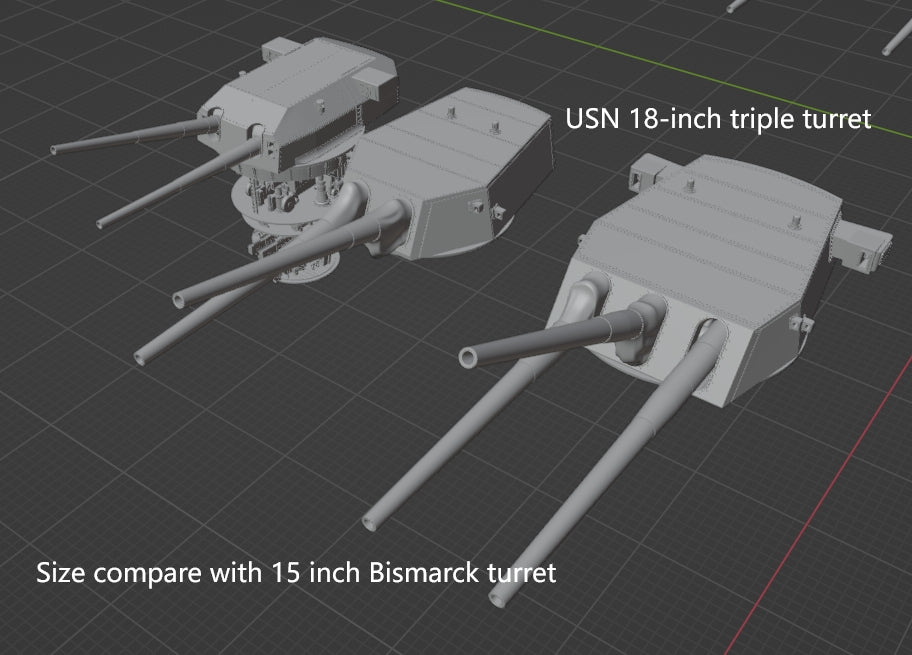 1:700 USN 18 inch turrets, 18 inch tripple turret, 18 inch twin turret, US navy