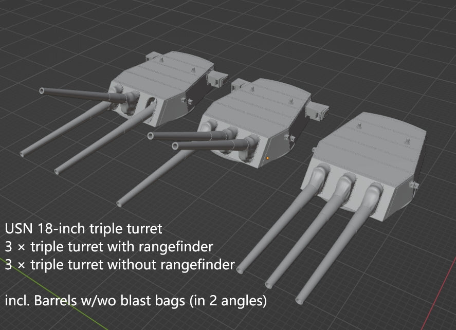 1:700 USN 18 inch turrets, 18 inch tripple turret, 18 inch twin turret, US navy