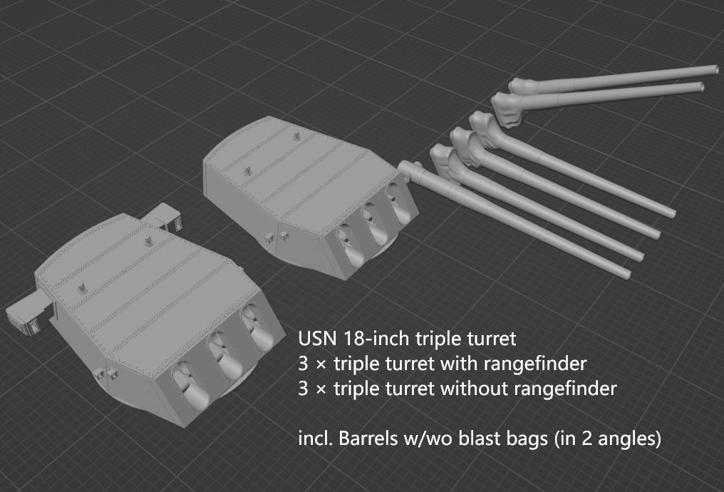 1:700 USN 18 inch turrets, 18 inch tripple turret, 18 inch twin turret, US navy