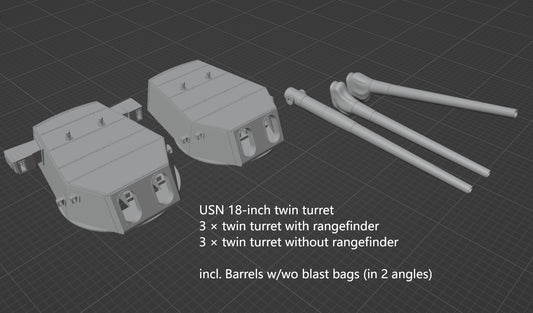 1:700 USN 18 inch turrets, 18 inch tripple turret, 18 inch twin turret, US navy