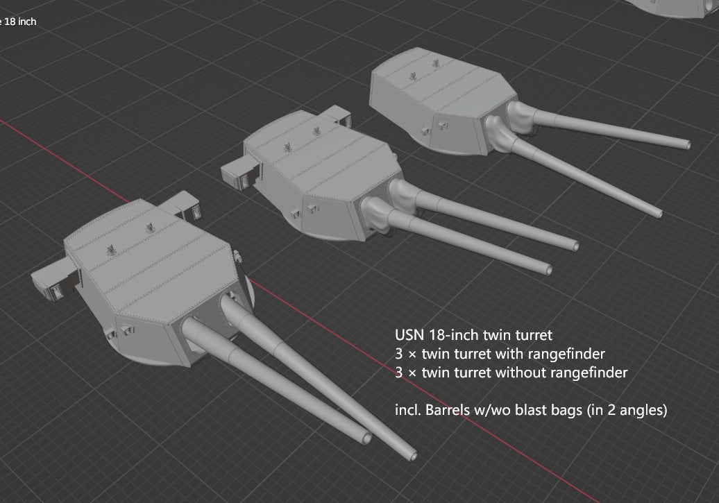 1:700 USN 18 inch turrets, 18 inch tripple turret, 18 inch twin turret, US navy