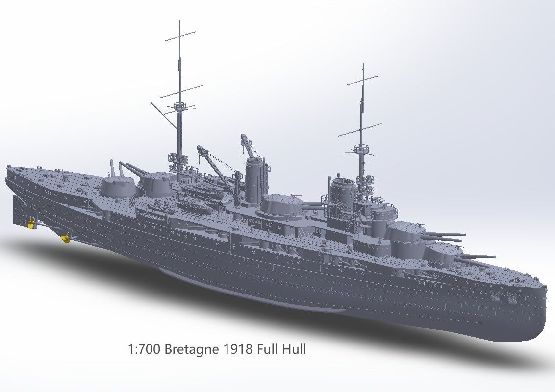 1:700 French Battleship Bretagne, Full Hull, WaterLine, Bretagne class battleship, French Battleship, 3d printed, resin model