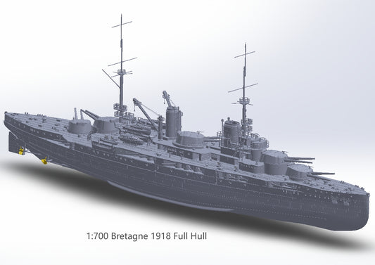 1:700 French Battleship Bretagne, Full Hull, WaterLine, Bretagne class battleship, French Battleship, 3d printed, resin model