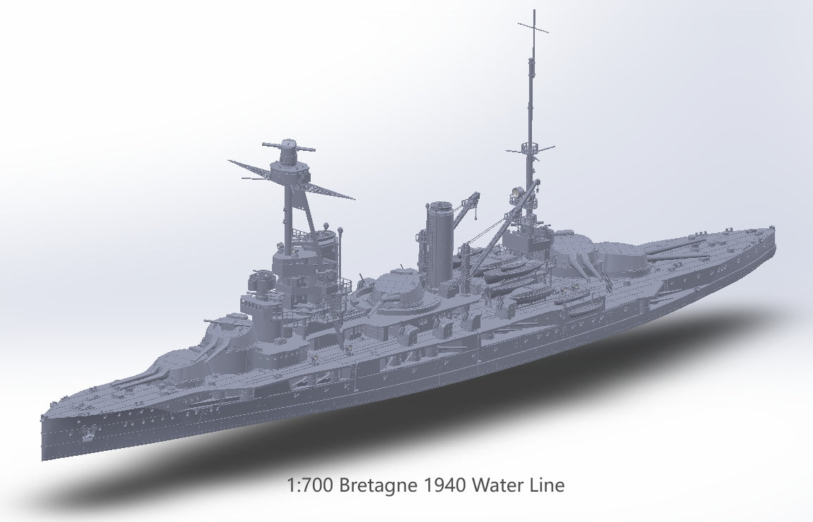 1:700 French Battleship Bretagne, Full Hull, WaterLine, Bretagne class battleship, French Battleship, 3d printed, resin model