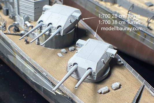 1:700 German Main Gun Turret, 3D printed, battleship, Bismarck, Tirpitz, WWII, WWI, Bayern, Nassau, Scharnhorst, C34 naval gun, 38 cm gun, 28 cm gun