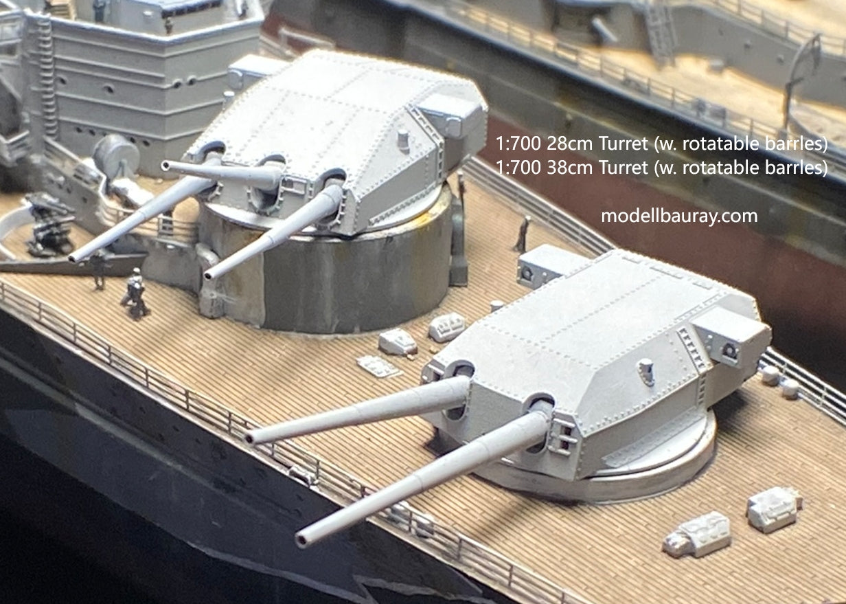 1:700 German Main Gun Turret, 3D printed, battleship, Bismarck, Tirpitz, WWII, WWI, Bayern, Nassau, Scharnhorst, C34 naval gun, 38 cm gun, 28 cm gun