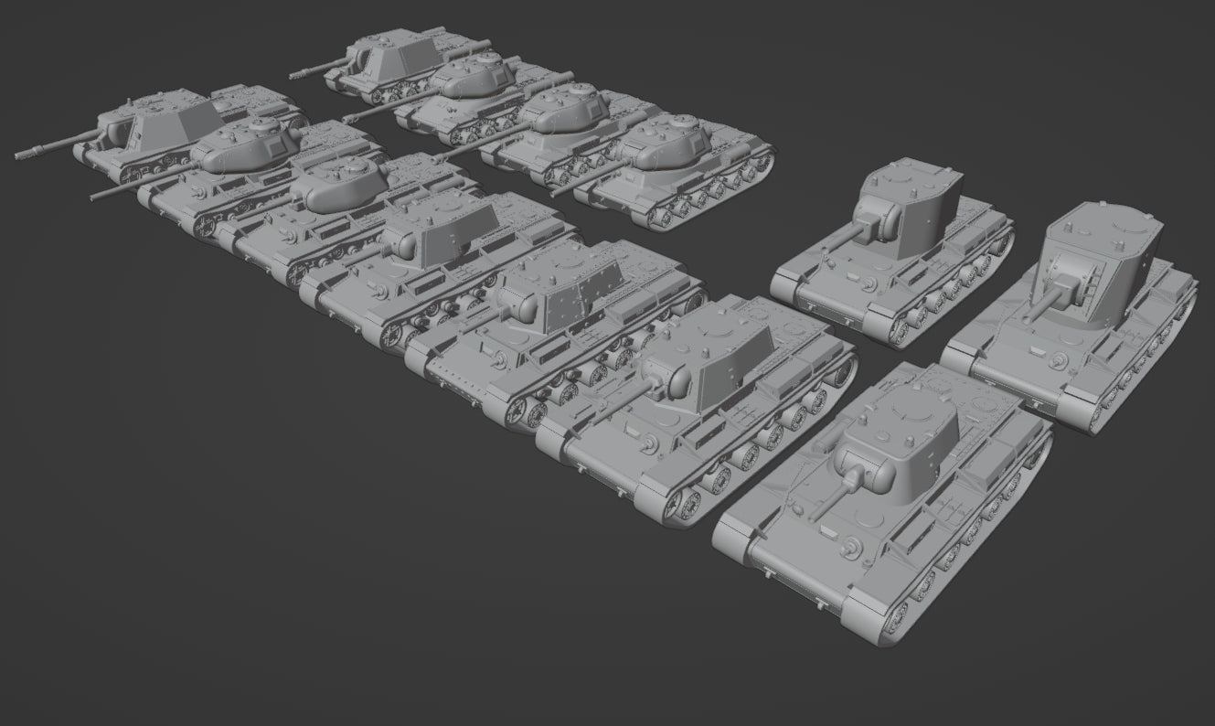 1:700, 1:350 Russian tank kit, T34, KV1, KV2, IS1, IS2, ISU152, US152, SU85, SU100, T26, BT7, 3D printed kit