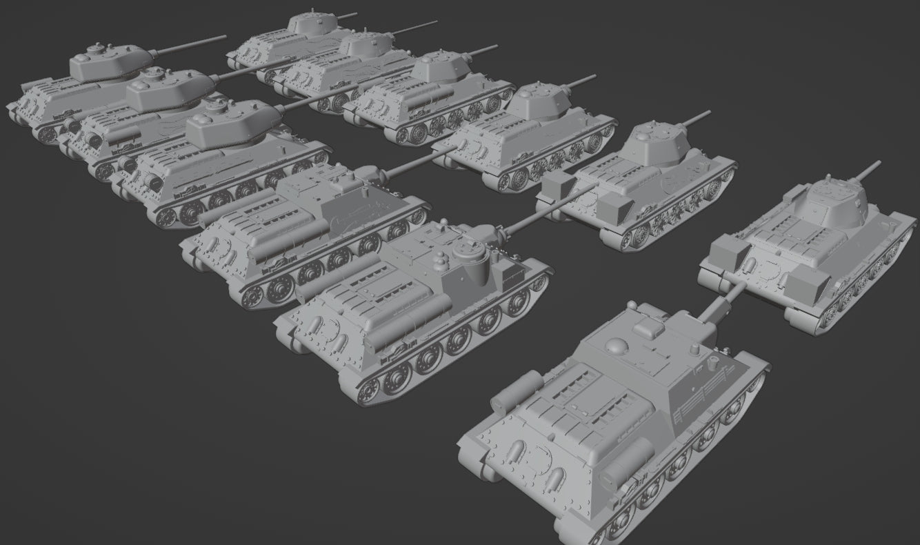 1:700, 1:350 Russian tank kit, T34, KV1, KV2, IS1, IS2, ISU152, US152, SU85, SU100, T26, BT7, 3D printed kit