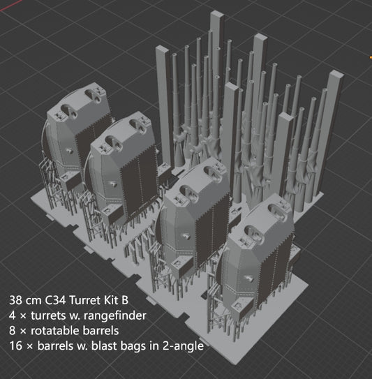 1:700 German Main Gun Turret, 3D printed, battleship, Bismarck, Tirpitz, WWII, WWI, Bayern, Nassau, Scharnhorst, C34 naval gun, 38 cm gun, 28 cm gun