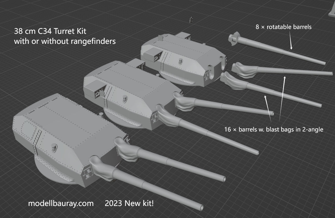 1:700 German Main Gun Turret, 3D printed, battleship, Bismarck, Tirpitz, WWII, WWI, Bayern, Nassau, Scharnhorst, C34 naval gun, 38 cm gun, 28 cm gun