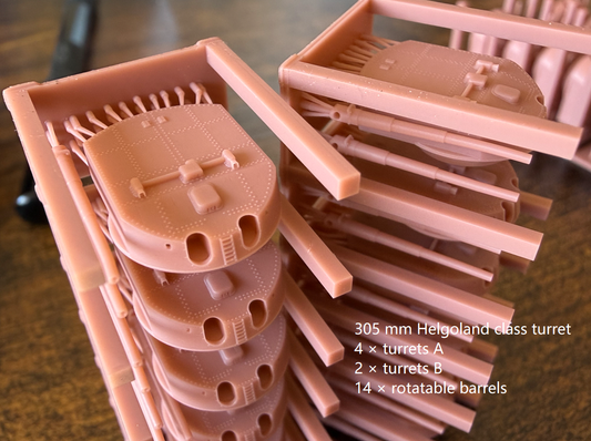 1:700 German Main Gun Turret, 3D printed, battleship, Bismarck, Tirpitz, WWII, WWI, Bayern, Nassau, Scharnhorst, C34 naval gun, 38 cm gun, 28 cm gun