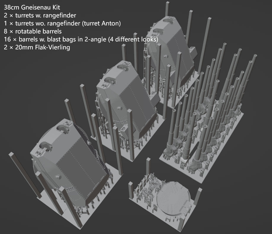 1:700, 1:350 German Main Gun Turret, 3D printed, battleship, Bismarck, Tirpitz, WWII, WWI, Bayern, Nassau, Scharnhorst, C34 naval gun, 38 cm gun, 28 cm gun