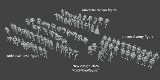 1:700, 1:350, 1:200 Figuren, universal naval figure, civilian and army figure, 1:700 figure, 3D printed kit, Bausatz