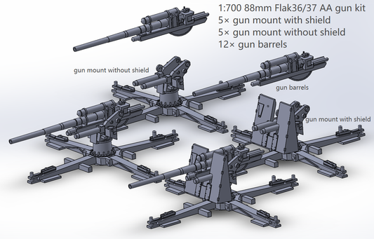 1:700, 1:350 German artillery, Anti-aircraft gun kit, Self-propelled howitzer, aa guns, anti-tank gun, Hummel, Wespe, ammo car,  sfh 18, leFH 18, Pak40, Pak43,  Flak 18