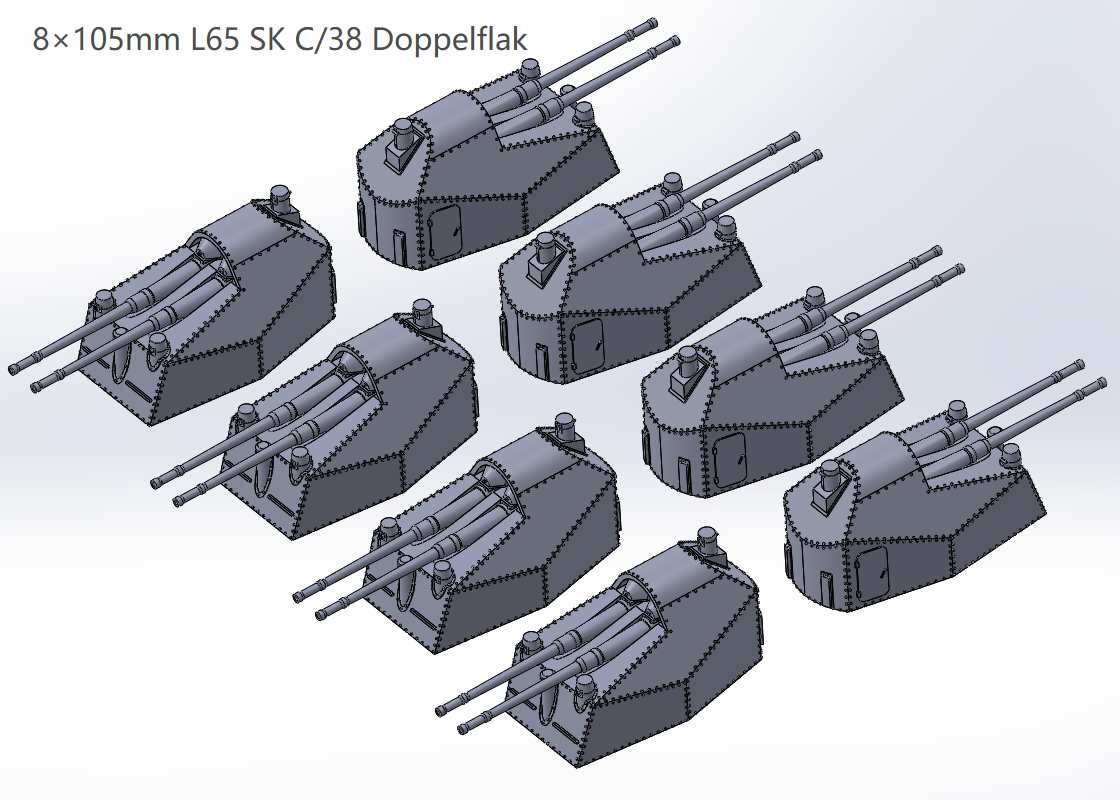 Kriegsmarine heavy AA guns, 105mm AA guns, 127mm, 128mm AA guns, 105mm L65 SK C38, 127mm L55 Flak, 3D printed kits