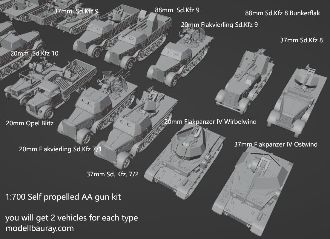 1:700, 1:350 German artillery, Anti-aircraft gun kit, Self-propelled h ...