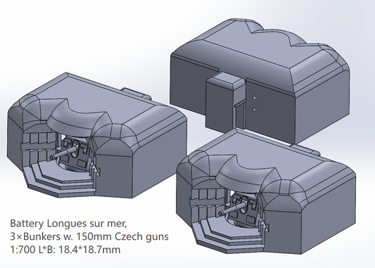 1:700 Atlantikwall 380 mm, 406 mm gun, Batterie Todt, Lindemann, Atlantic Wall, bunker, Battery Longues sur mer, Normandy