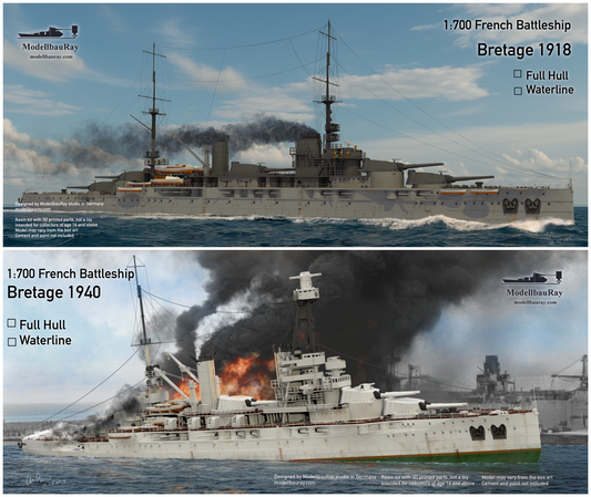 1:700 French Battleship Bretagne, Full Hull, WaterLine, Bretagne class battleship, French Battleship, 3d printed, resin model
