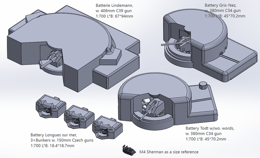 1:700 Atlantikwall 380 mm, 406 mm gun, Batterie Todt, Lindemann, Atlantic Wall, bunker, Battery Longues sur mer, Normandy