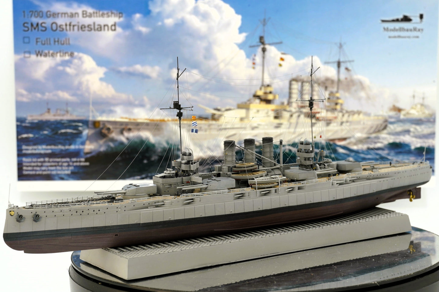 1:700 German Battleship SMS Ostfriesland, Helgoland class, 3d printed, resin model, waterline, full hull model