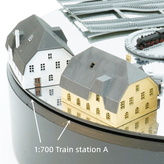 1:700 Train station diorama. Railway turntable, Schwerer Gustav Railway Gun, K5 railway gun, train, BR86, shipyard train