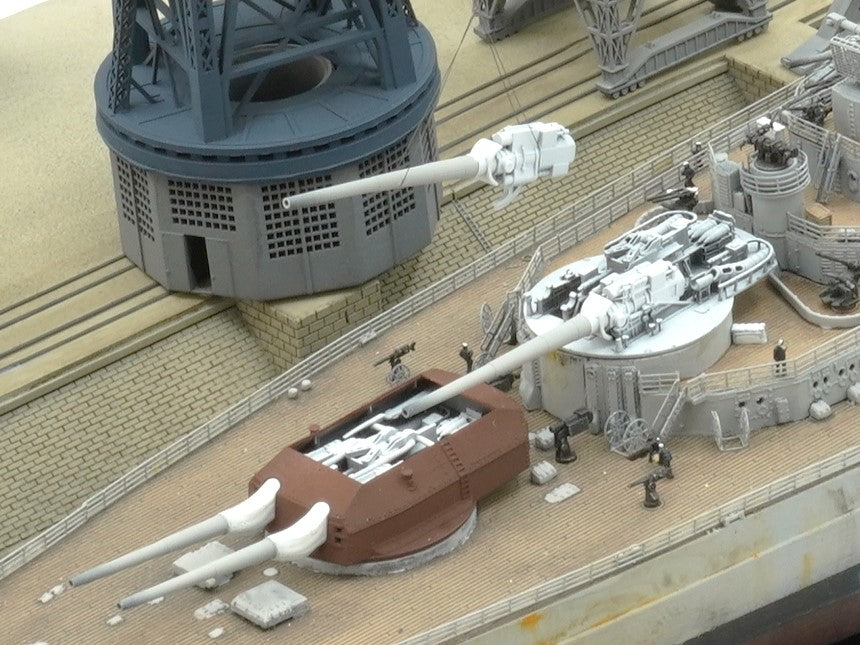 1:700, 1:350, 1:200 German Navy full interior turrets, 2 turrets per kit, 3d printed kit, Bismarck turrets, very detailed