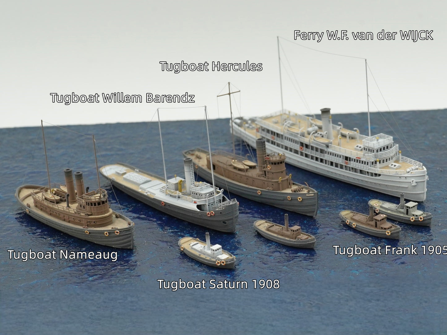 1:700 Auxiliary ships, tugboat, ferry, coal ship, oil tanker, barracks ship, floating crane