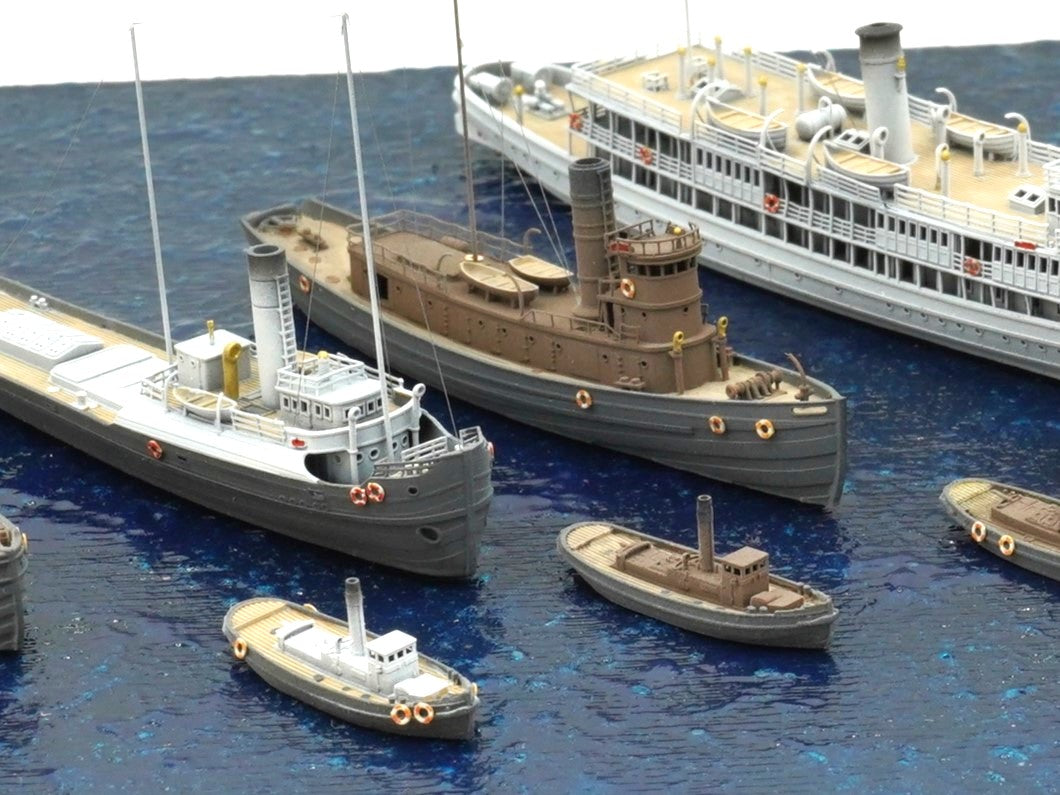 1:700 Auxiliary ships, tugboat, ferry, coal ship, oil tanker, barracks ship, floating crane